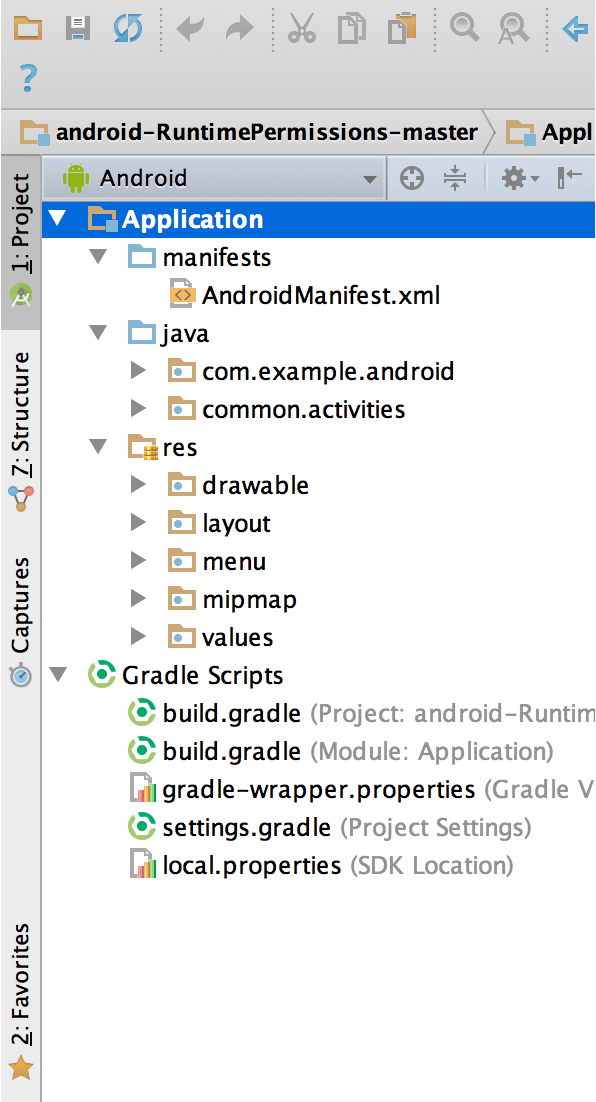 Project files in Android view